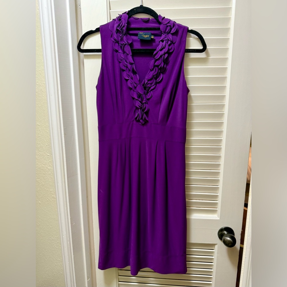 Beautiful Sleeveless Dress with Ruffle Neck.tailored bust/waist. 36” to knee